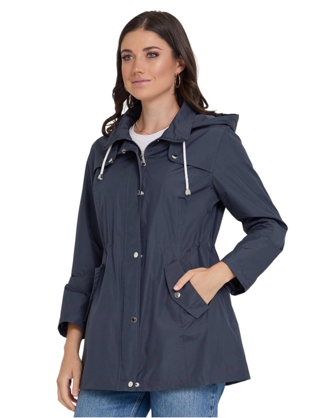 Steve Madden Women’s Hooded Anorak Rain Jacket Size Small Navy NWT